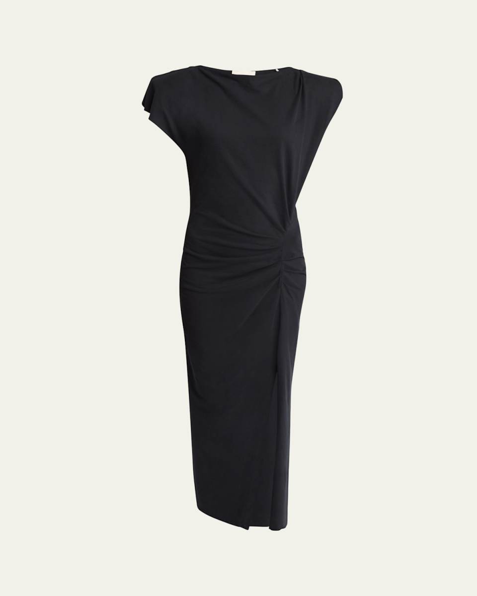 Nadela Ruched Slit Cotton Maxi Dress